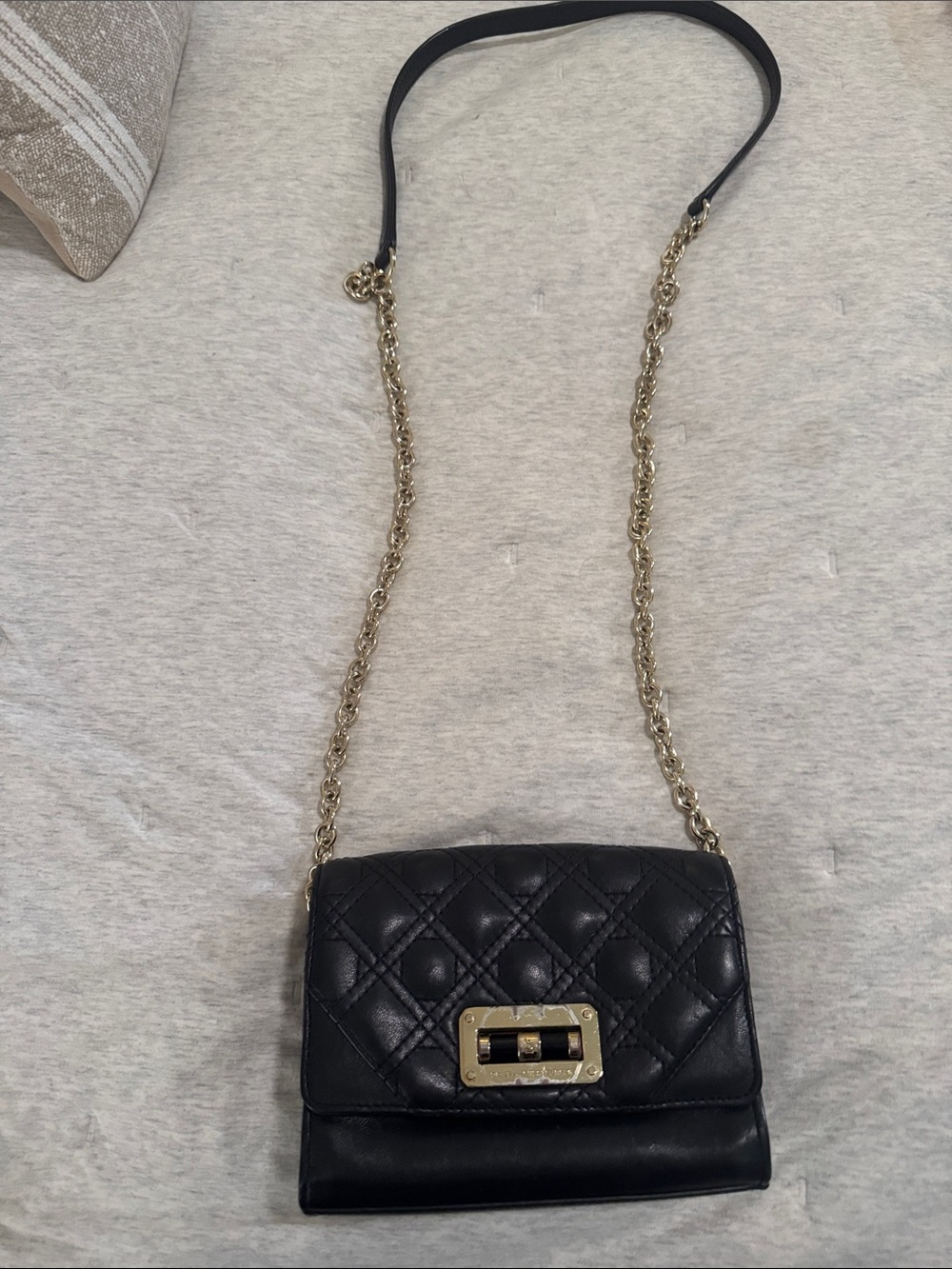 Diane Von Furstenberg Black Quilted Leather Shoulder Bag with Gold Chain